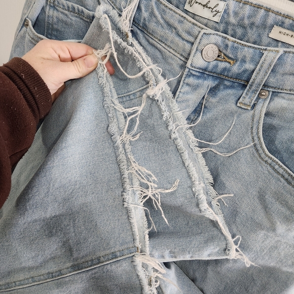 Wonderly high rise wide leg cropped denim jeans grunge distressed y2k 90s sz 12 - Picture 6 of 9